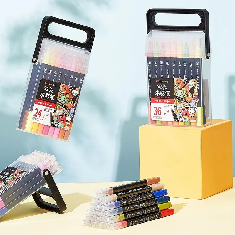 

Portable double - headed soft - head watercolor pen set for kindergarten painting, spot washable children's paintbrush