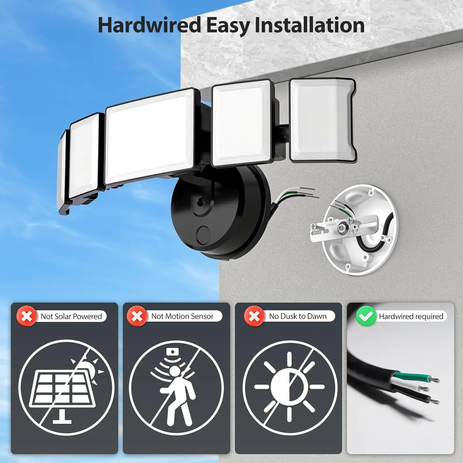 130W LED 투광등 실외용, 13000LM 보안등 5개 조절 가능한 헤드, IP65 방수 야드용