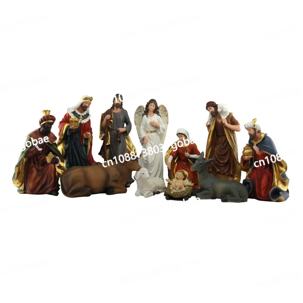 Large Hand-painted Cross-border E-commerce Festival Gift Birth Ornament New Resin Christmas Manger Set