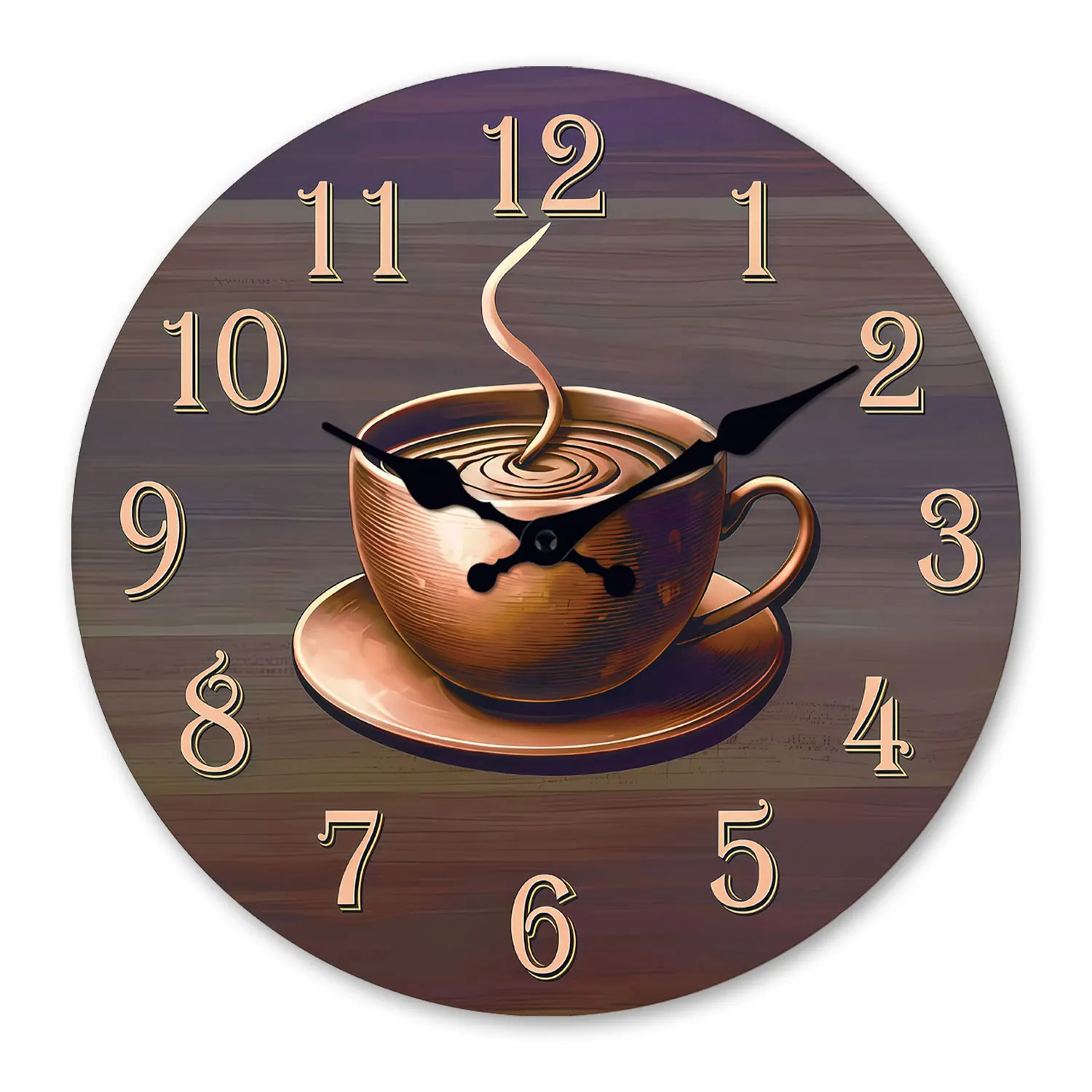 A Rustic Vintage Coffee Cup Smoke-Colored Wooden Wall Clock for Living Room, Bedroom, Kitchen, Home Decoration, Silent Quartz Clock, Holiday Gift, 10 Inches, 12 Inches (No Battery)