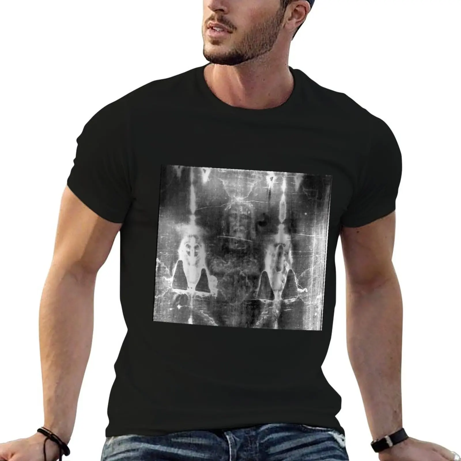 

Easter: Holy Face of Jesus negative of the shroud of Turin T-Shirt t shirt man cotton man t shirts for men casual T-Shirt