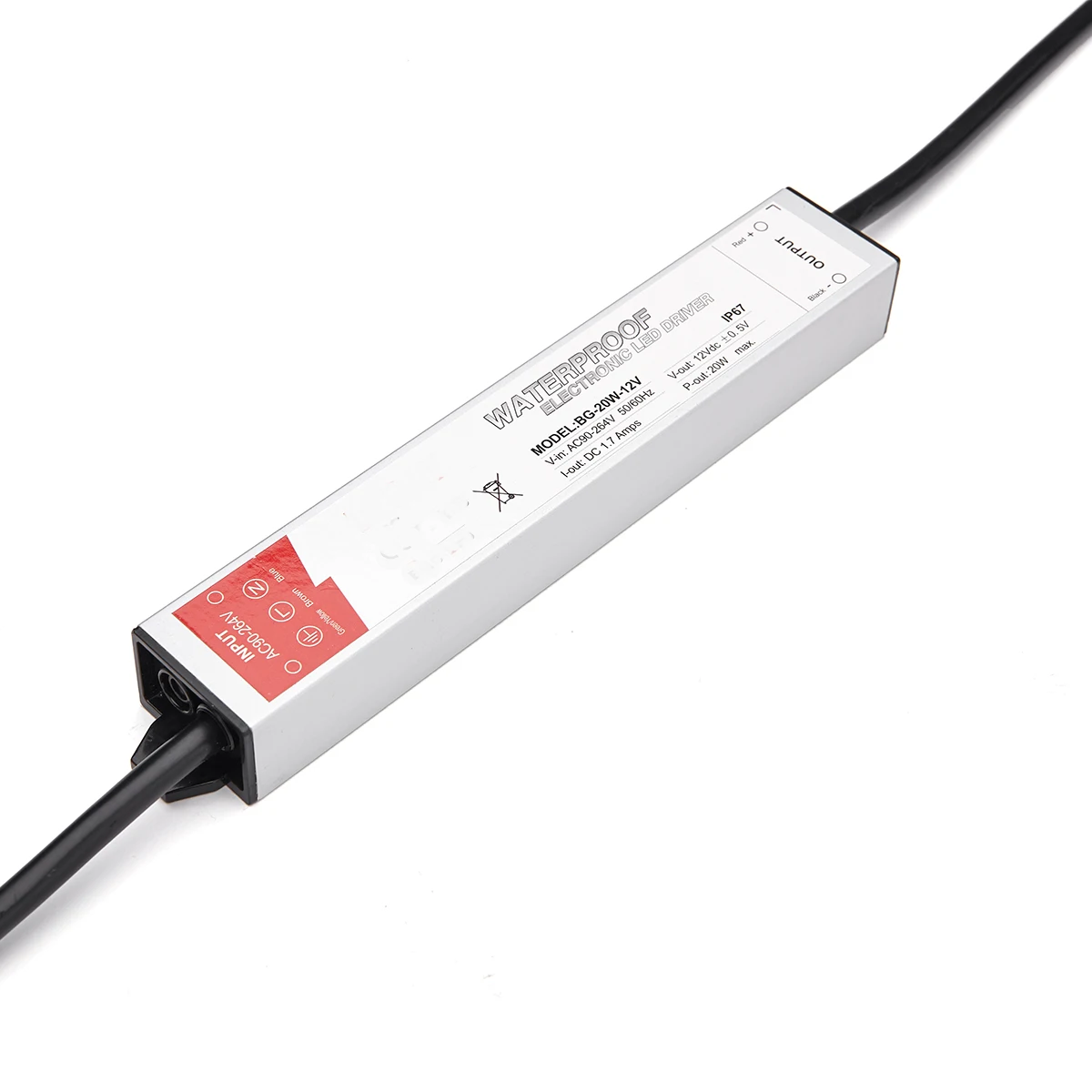 BG Series Switching Power Supply Waterproof LED Driver 85-240V AC to 12, 24V DC Output 10,15,20,30, 45, 60, 100 W