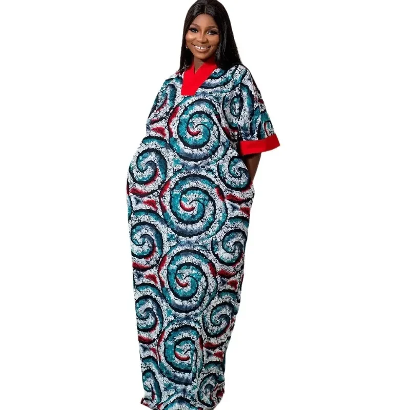 

African Maxi Dresses for Women 2024 Spring Summer Elegant Africa Half Sleeve V-neck Plus Size Long Dress Dashiki Africa Clothing