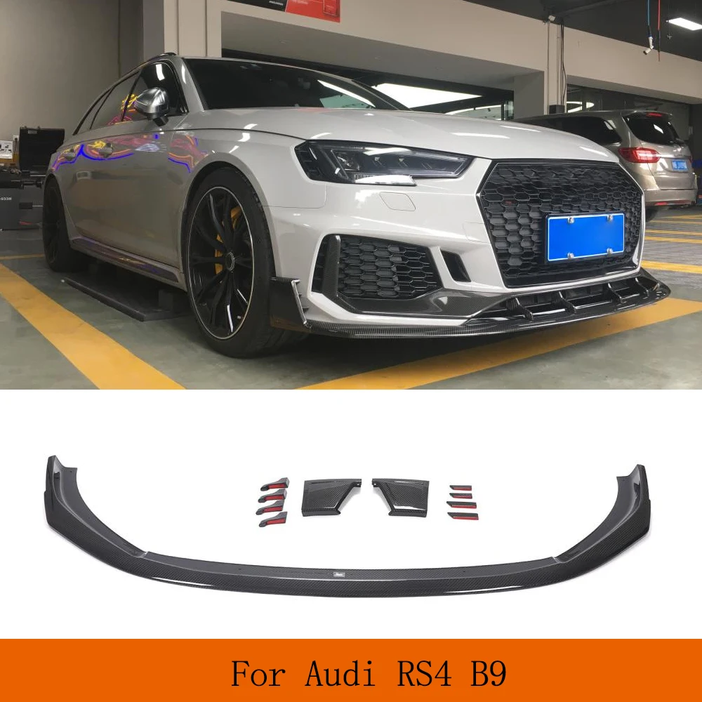 Prepreg Dry Carbon Car Front Lip Chin Spoiler For Audi RS4 2019 2020 Sedan Car Front Bumper Splitters Lip Canards Spoiler