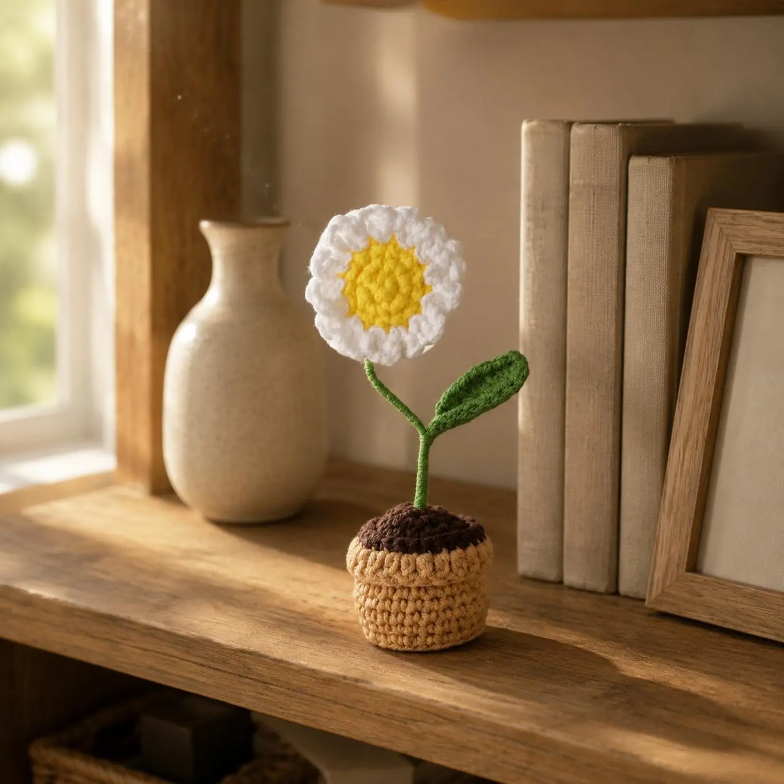 かぎ針編みフラワーポット小さくてかわいいかぎ針編みの植木鉢花柄の装飾品長持ちするテーブルオーナメントメンテナンス