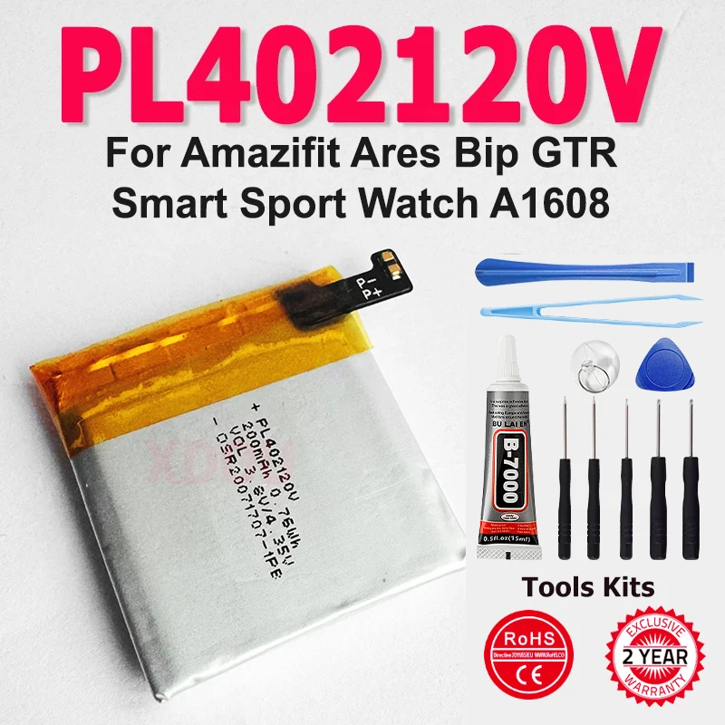 Совершенно новый аккумулятор PL402120V для Huami Amazfit Ares Bip GTR, умные спортивные часы A1608 402120, аккумуляторы + инструменты