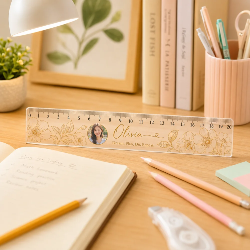 1Pc Personalized Custom Name Photo Acrylic Ruler, Customized Stationery Accessory, Student School Supplies Back to School Gift