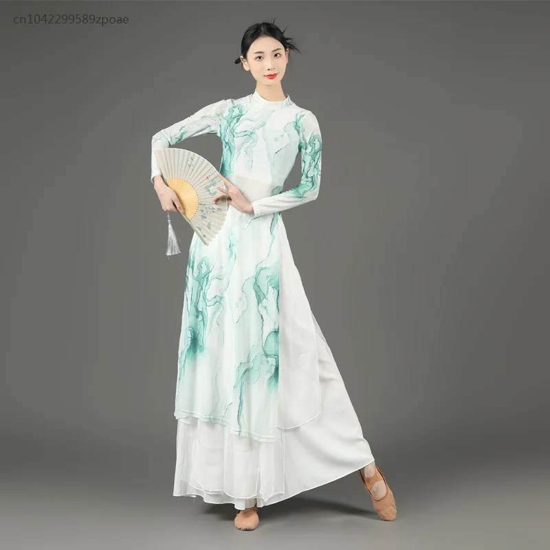 Praça chinesa Stretch Mesh Roupas de Dança, Roupas de Dança Clássica, Cheongsam Top, Watch Practice Clothing