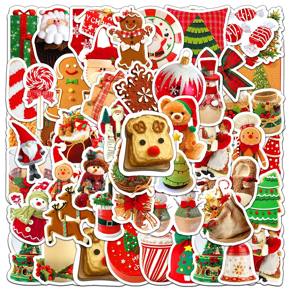 

10/30/50pcs Mix Christmas Cartoon Stickers Santa Claus Sticker Decoration Window Water Bottle Guitar Wall Gingerbread Man Decals