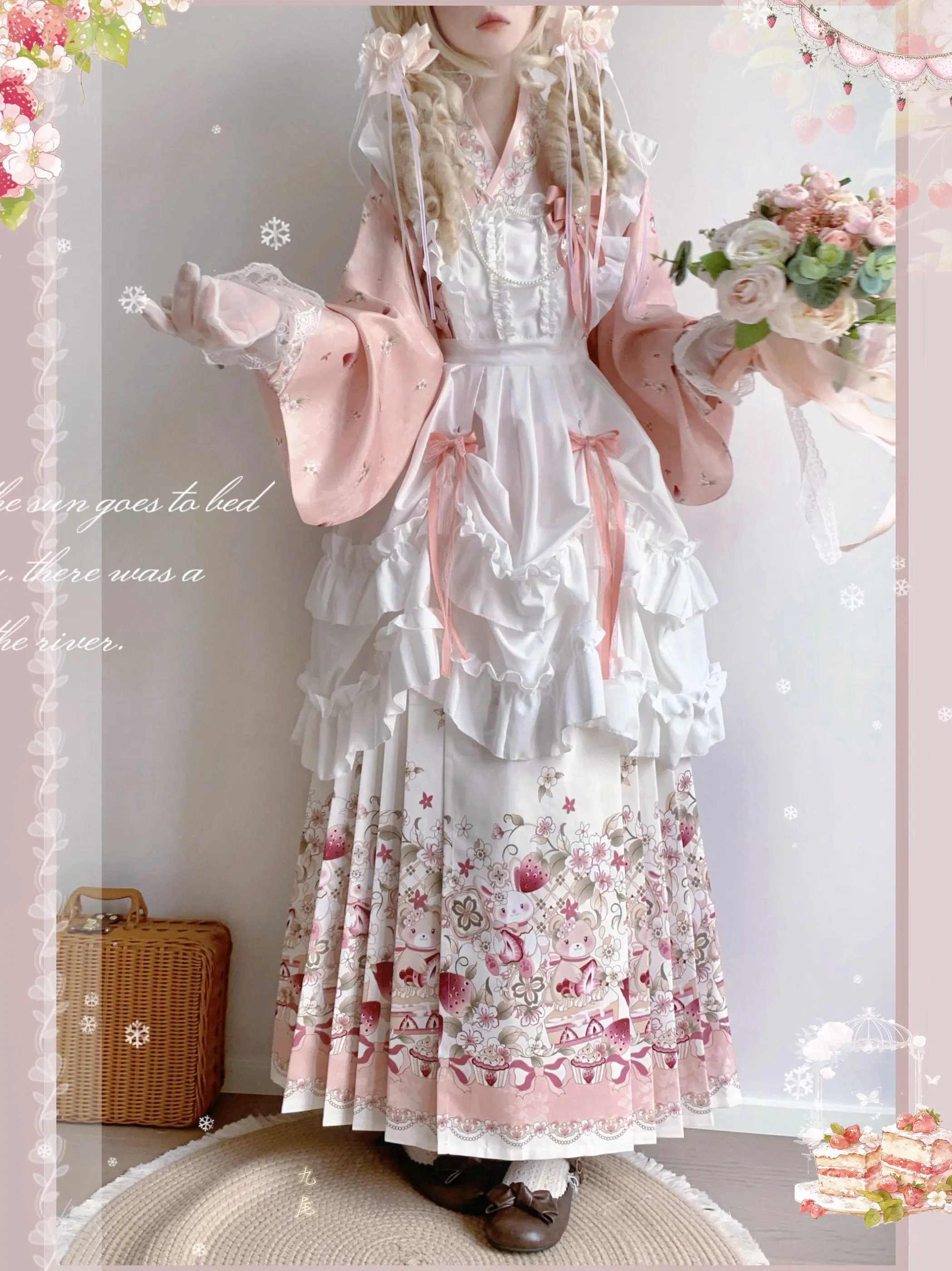 Sweet Ming Dynasty Style Hanfu Set with   Lapel And Lolita  Face Daily Covering Skirt Qingyi Initial M...
