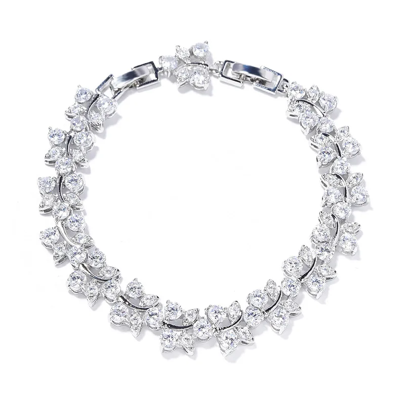HIBRIDE Light luxury fashion summer shine multi-color maple leaf bracelet women's clothing jewelry set wedding ball gift B156