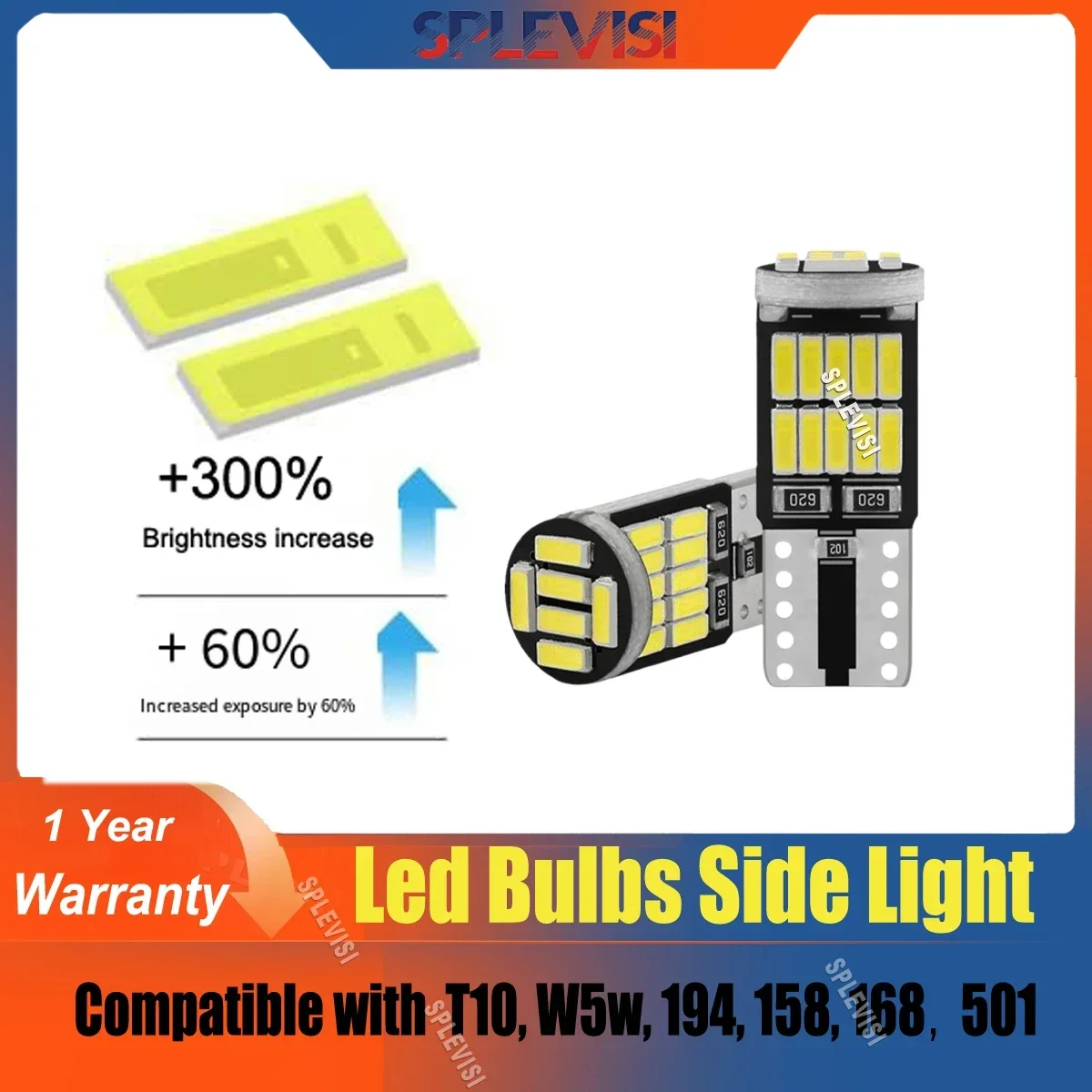 

2x T10 501 168 194 LED Side Light Bulbs Interior W5W 26 SMD 6000K Bright White Canbus Error Free