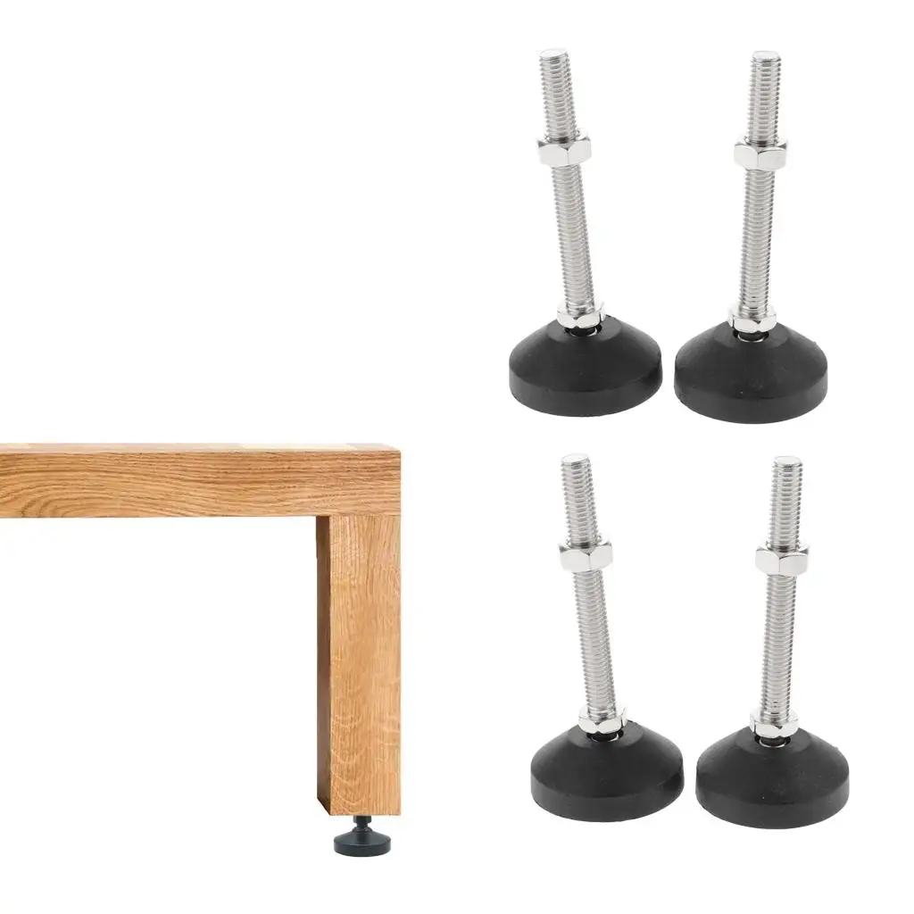 Carbon Steel Rubber Furniture Levelers - Adjustable Furniture Legs - 4 PCS Pack 60mm Base Diameter