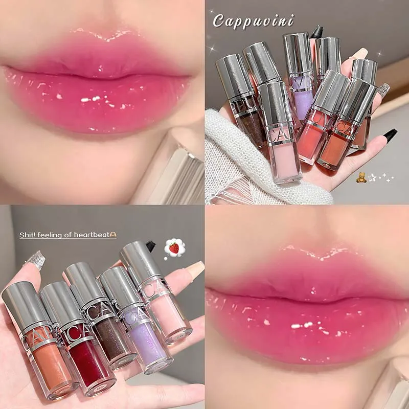 Brillo de labios de vidrio hidratante y similar al espejo con propiedades reductoras de líneas de labios duraderas, claras, rellenadas y reducidas. Brillo de labios.