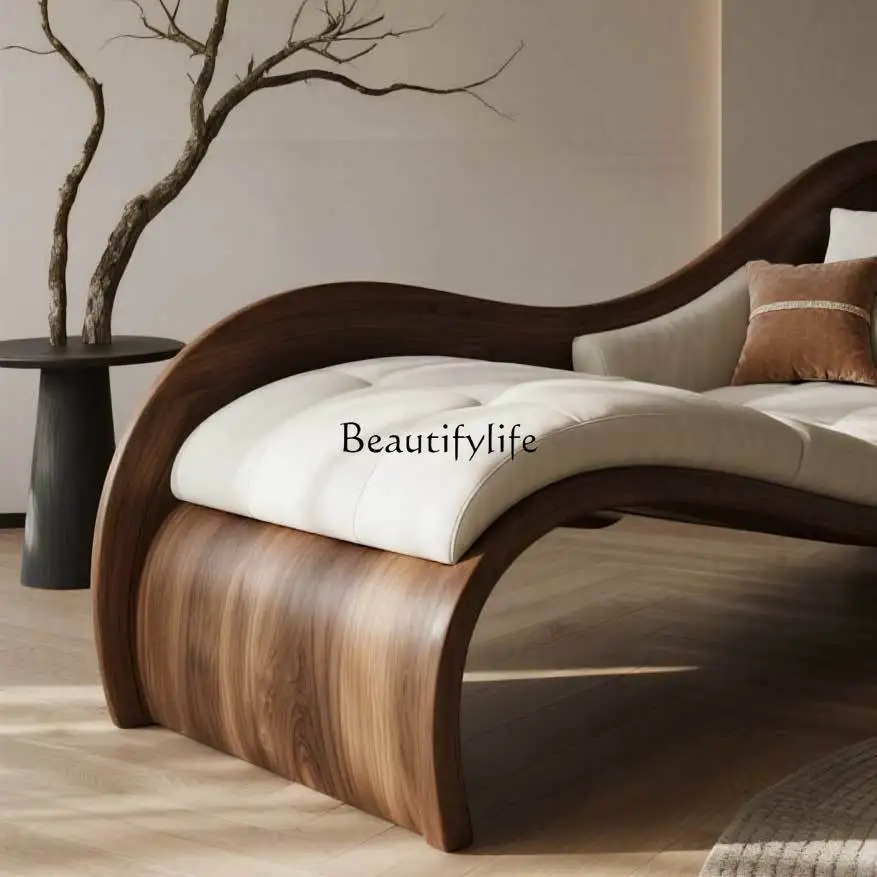 New Chinese black walnut solid wood chaise longue living room sofa sun couch