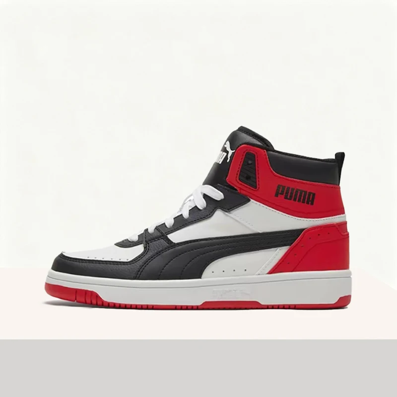 Puma Rebound Joy Comfortable Lace-Up Cushioned Anti-Slip Supportive High-Top Basketball Shoes (Unisex) Black and Red 374765-03