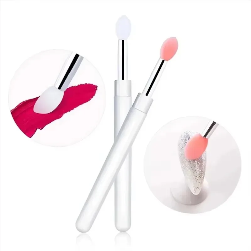 1/12pcs Nail Arts Silicone Applicator Sticks Reusable Chrome Glitter Applying Manicure Tool New Easy Pigment Silicone Nail Brush