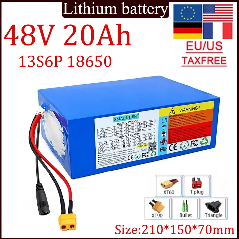 13S6P 48V 20Ah 18650 Lithium Battery Pack 1000W High Power 54.6V built-in 30A BMS for outdoor power tool backup battery