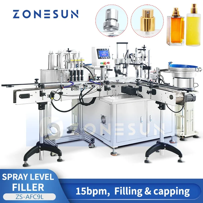 ZONESUN ZS-AFC9L Automatic Perfume Bottle Packaging Machine Monoblock Vacuum Liquid Filling Crimping Capping Equipment