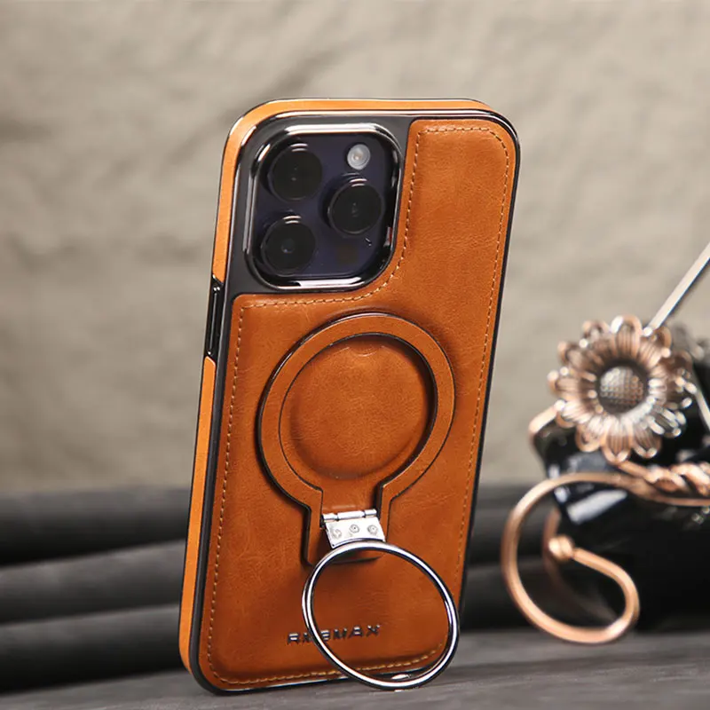 

Invisible Stand Phone Case For iPhone 13 11 12 14 15 Pro Max Business Leather Holder Cover Magsafe For IPHON 12 13 14 15 Promax