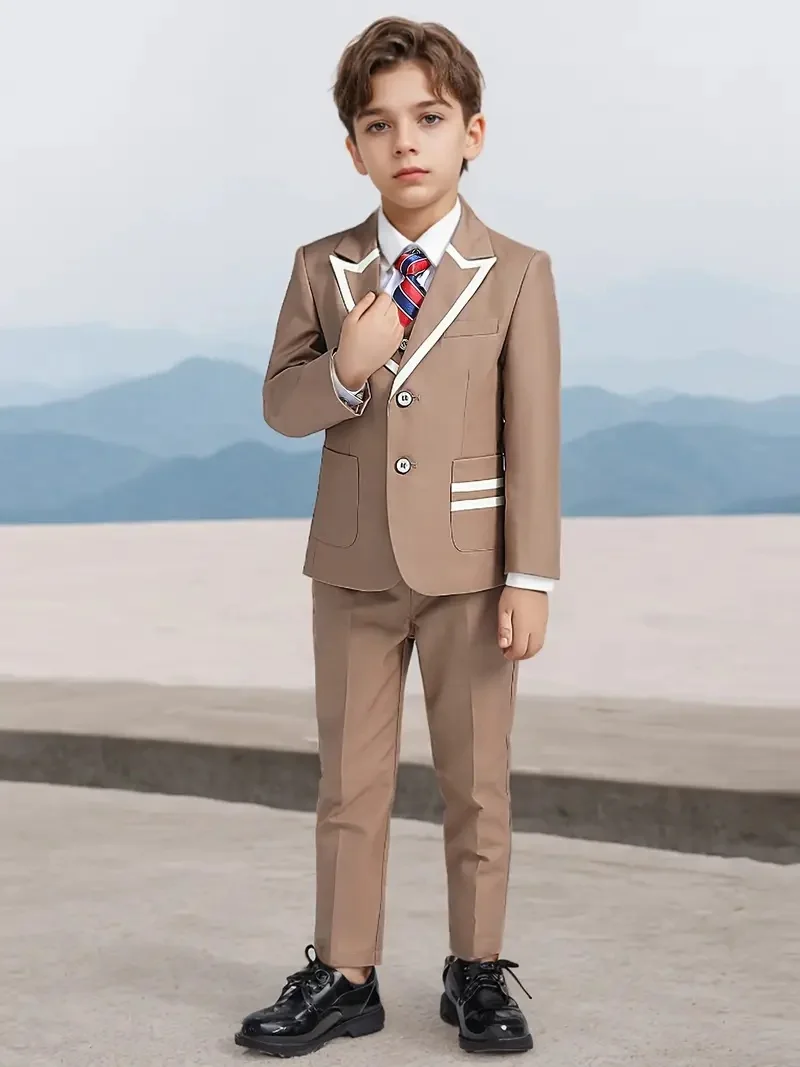 

Формальный костюм из 3 предметов для мальчиков с жилетом, брюками и галстуком для свадьбы, дня рождения, вечеринки по фортепиано, наряд для выступлений и хозяйства