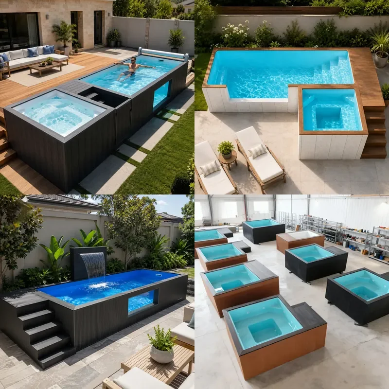 Luxury Fiberglass Swimming Pool with Acrylic Windows and Spa Sprinklers for Villa Hotels and Resorts
