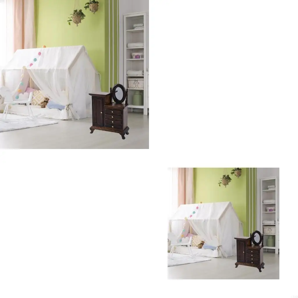

1:16 Scale Vintage Vanity Table And Wooden Dresser Miniature Furniture Set Suitable For Realistic Doll House Decoration C5AD