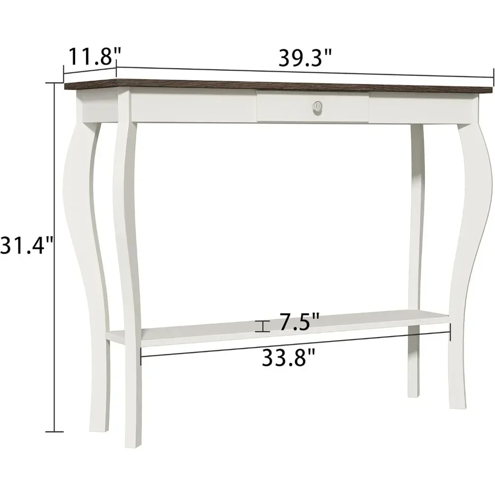 Mesa de console estreita com gaveta, mesa de entrada de sofá com detalhes chiques e prateleiras para entrada, sala de estar, corredor