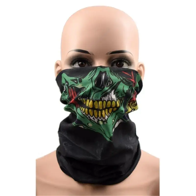  Breathable Elastic Face Cover Skull Print Scarf For Hiphop Dance Hiking Camping