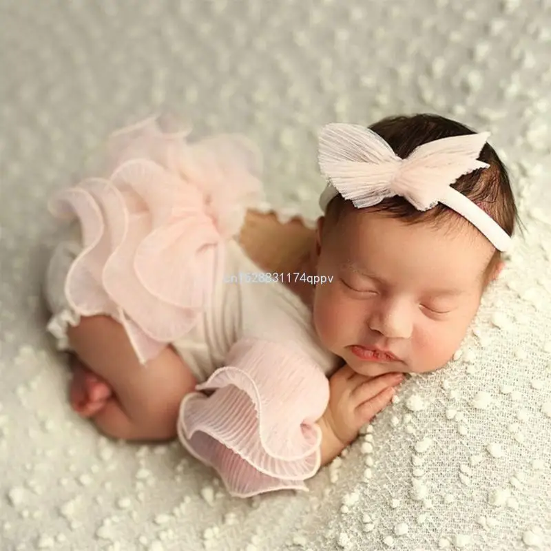 Baby Photography Props Half Sleeved Romper Headband Infant Monthly Photo Props Dropship