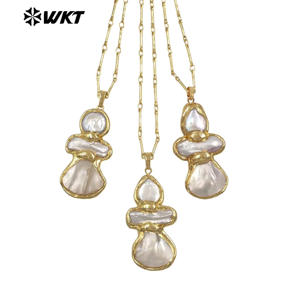 

WT-JN344 Ожерелье ручной работы из романтического натурального пресноводного жемчуга 18 дюймов в форме тыквы с настоящим позолотой 18 карат для девочек с драгоценными камнями