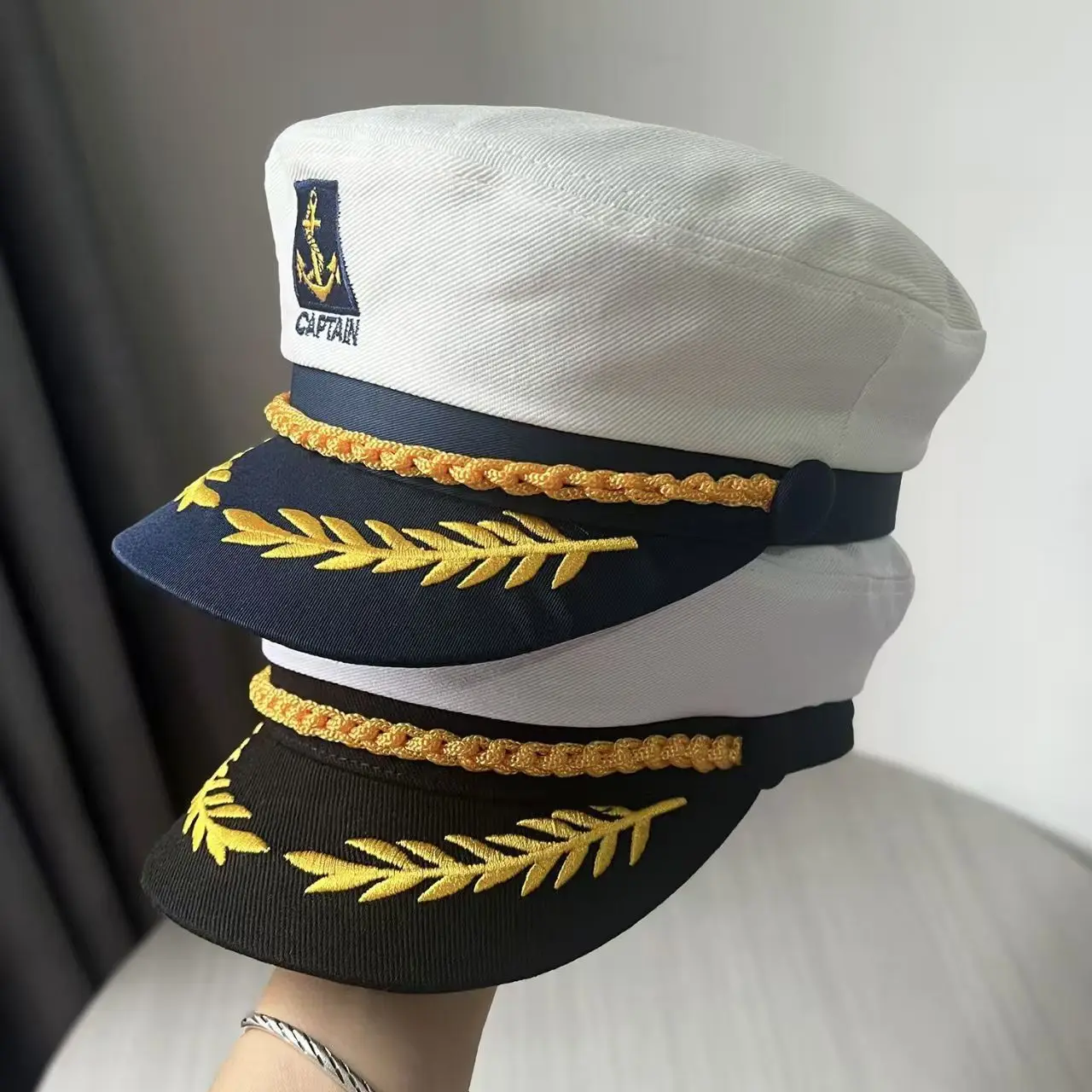 

Steampunk Captain Hat Rhinestone for Music Festival, Halloween, Disco, Burning Man, Vintage Military Cap for Men & Women