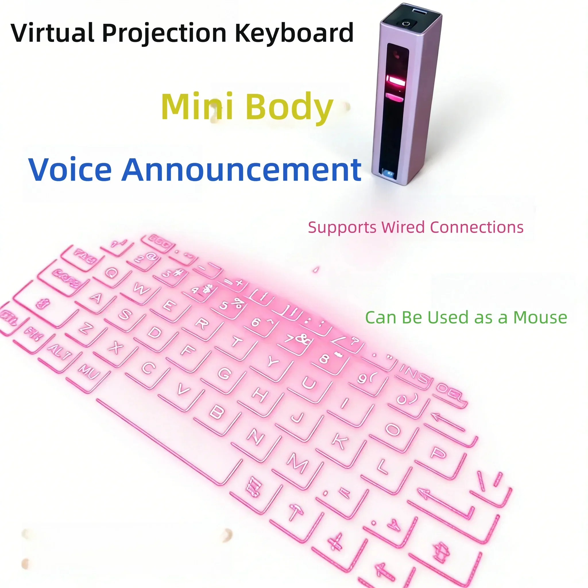 Virtual Projection Mini Keyboard Bluetooth Wireless+Wired Dual Mode Rechargeable Voice Broadcast Lightweight for Laptop Tablet