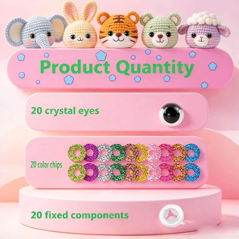 60 Pieces (20 Pieces of Eyes + 20 Pieces of Color Discs + 20 Pieces of Fasteners) Glitter Crystal Safety Eyes, Round Crochet Eyes, Doll Eyes, Large/Medium/Small Size Doll Eyes, Suitable for Plush Toys, Plush Doll Eye M