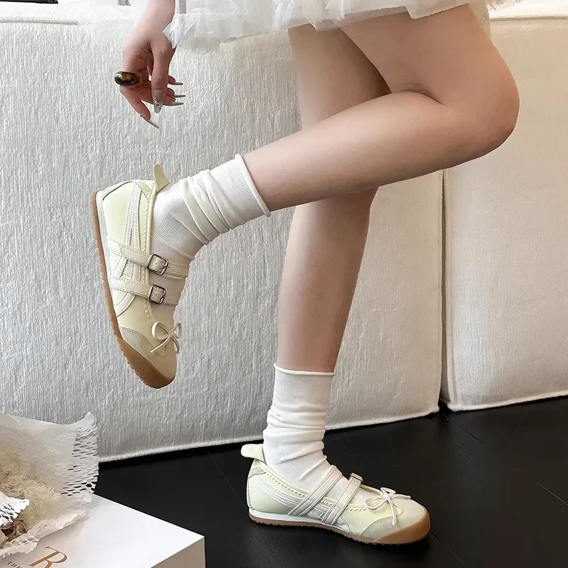 Women Flats Bow Ballet Dance Mary Jane Shoes Summer Sandals 2024 Fashion New Brand Dress Designer Casual Shallow Zapatos Mujer