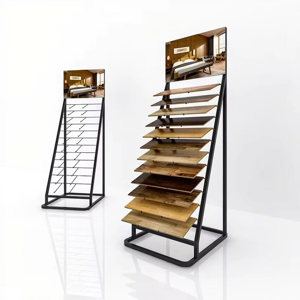 &c Boya Customized Ladder Hard Wood Flooring Parquet Laminate Sample Display Stand Adjustable Height Certified for Showroom