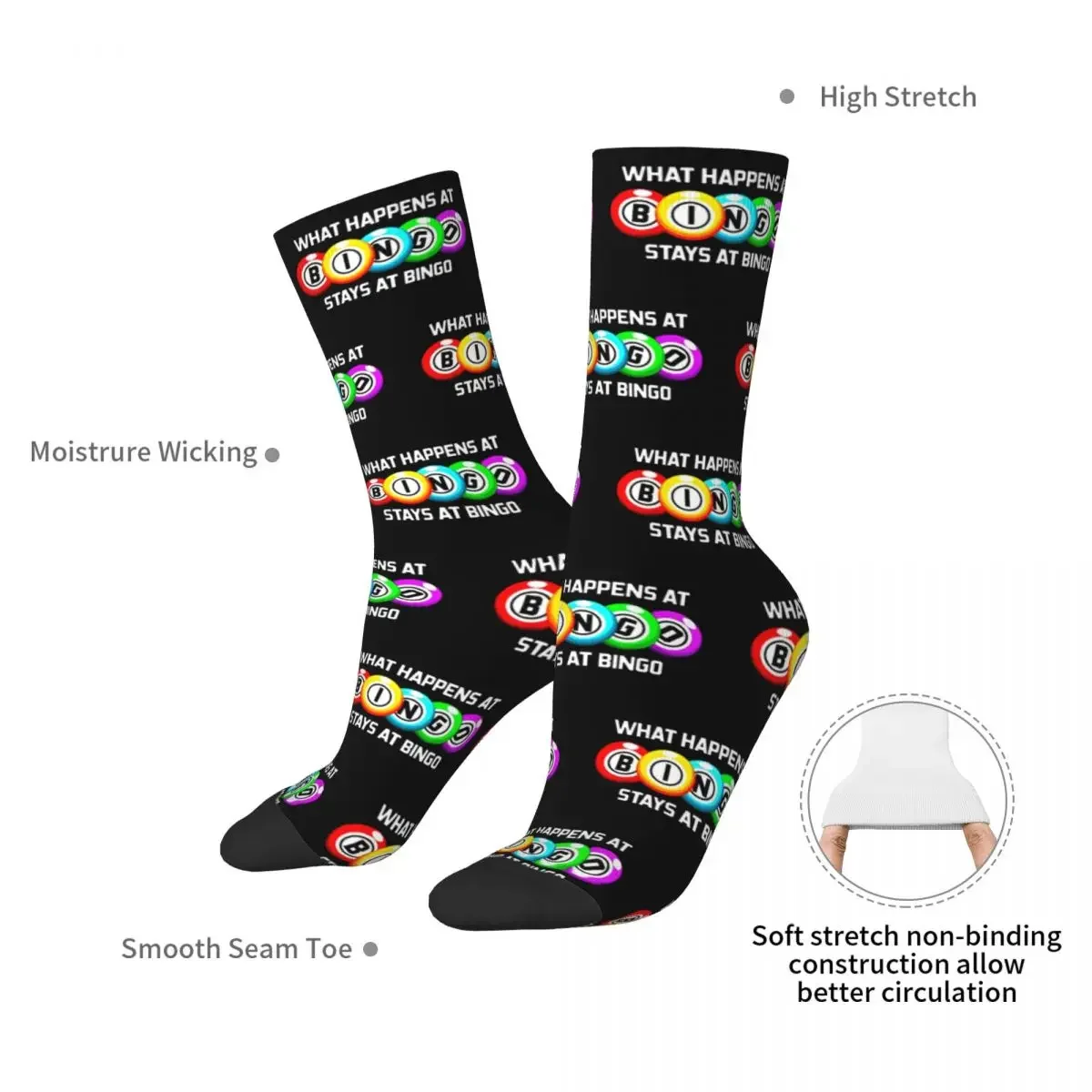 What Happens At Bingo Socks Harajuku Super Soft Stockings All Season Long Socks Accessories for Unisex Birthday Present