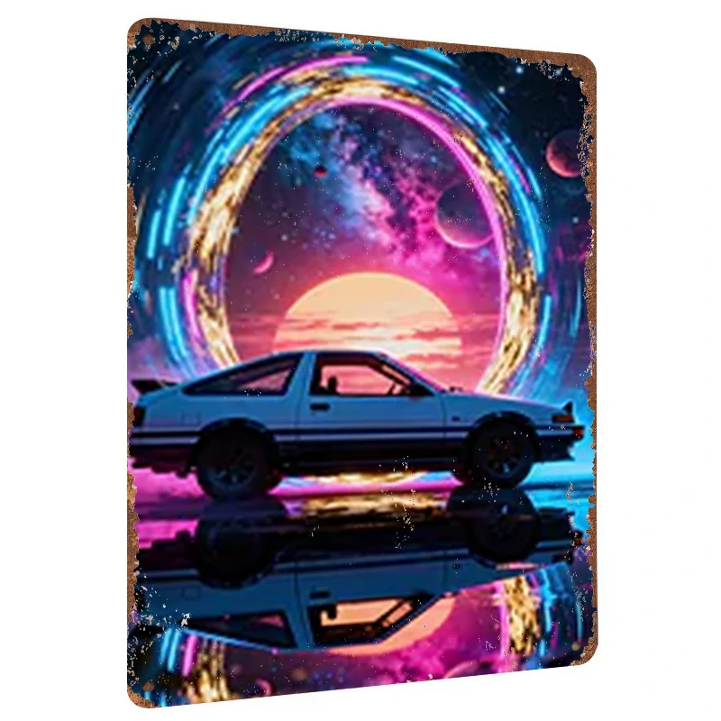 Custom Retro Car Metal Wall Art Neon Galaxy Space Decor for Home Living Room Modern Decorative Painting
