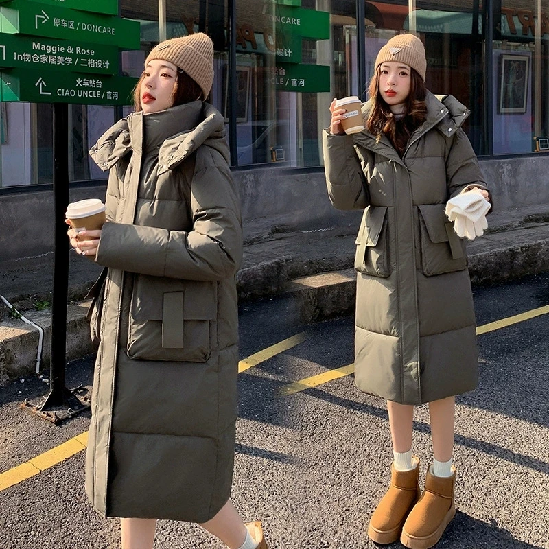 

2025 New Women Warm Thicken Cotton Coat Winter Pocket Cotton Padded Jacket Korean Loose Oversize Women Parkas Long Outwear
