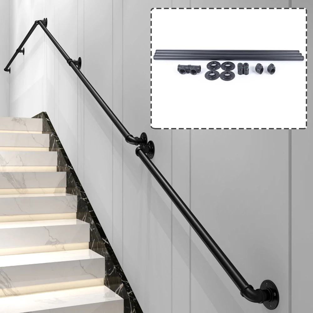 Wall Handrail for Staircase, Industrial Pipe, Dark Iron Loft Pipe, Hand Railing for Stairs, Indoor and Outdoor, 10Ft