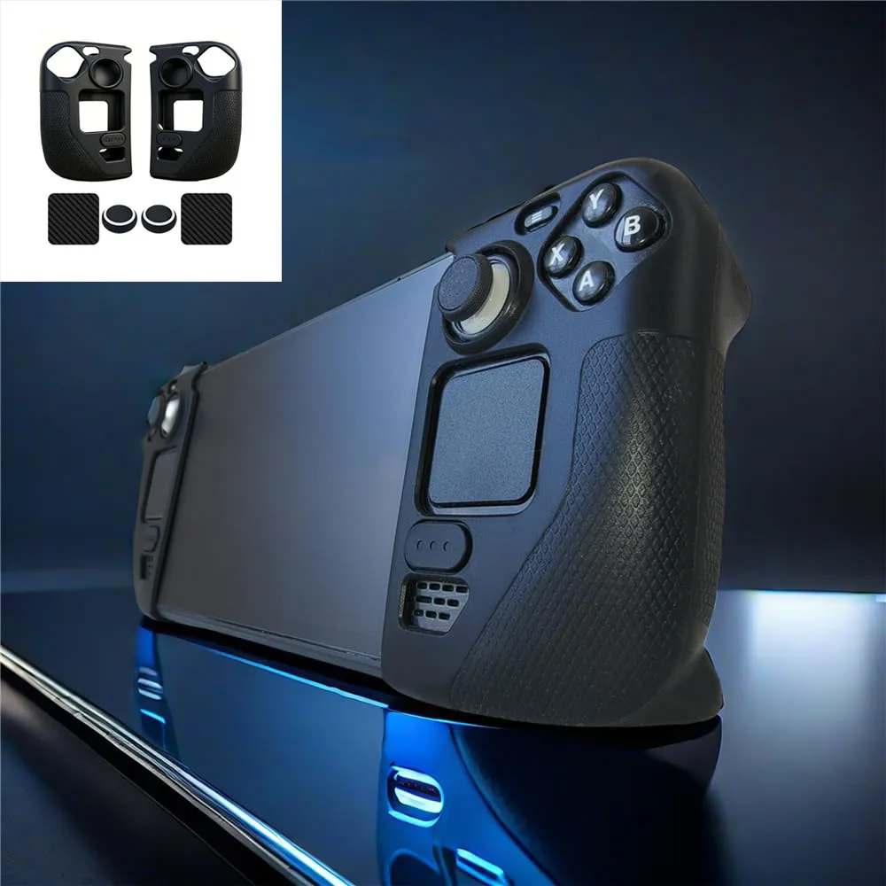 Soft Silicone Skin Cover Case For Steam Deck OLED w/Vinyl Decal Sticker and Thumb Stick Grip Cap Protector