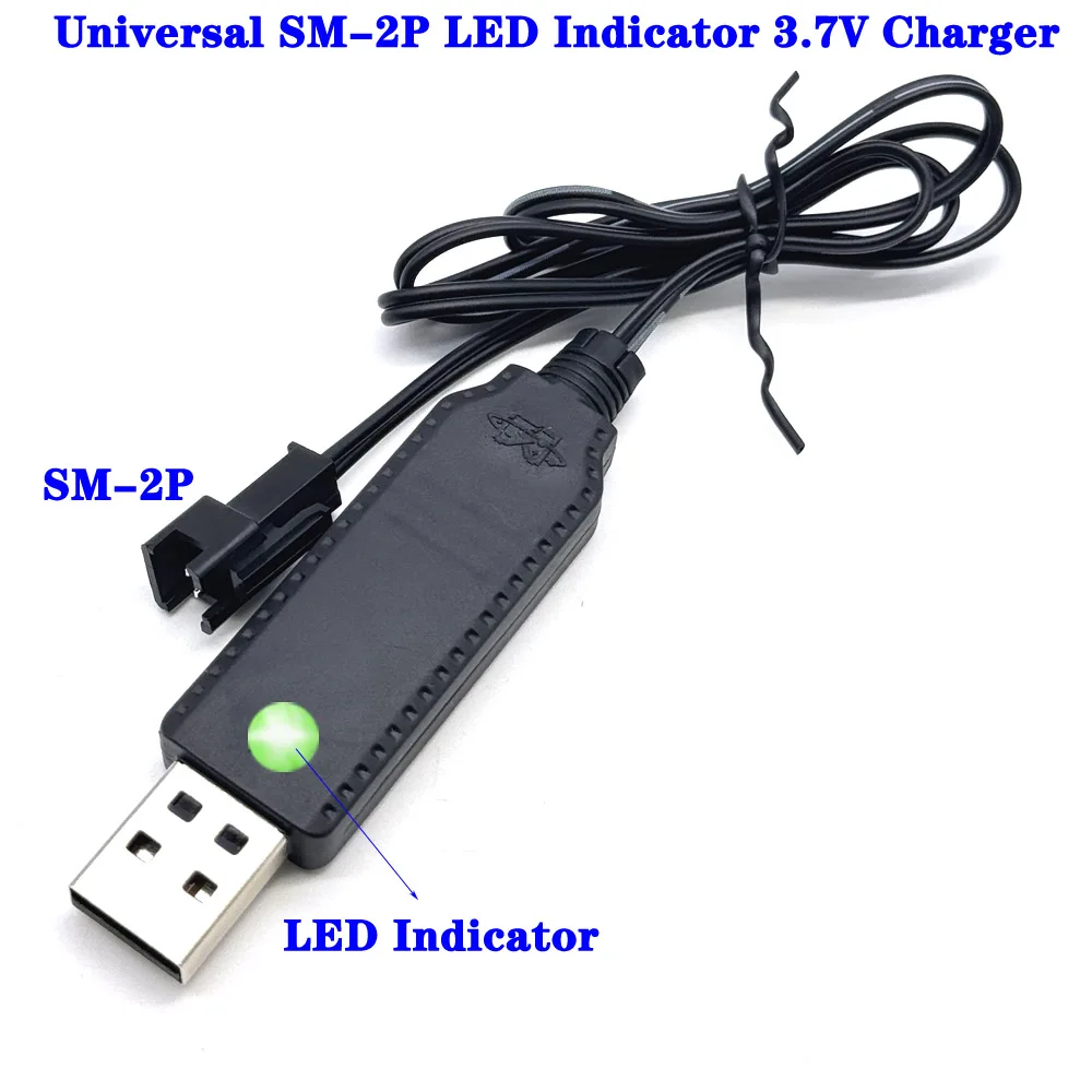 1/3pcs With LED USB Charger Cable For 3.7V Lithium Battery Charger SM-2P Forward RC Car Aircraft Spare Parts RC Quadcopter Toy