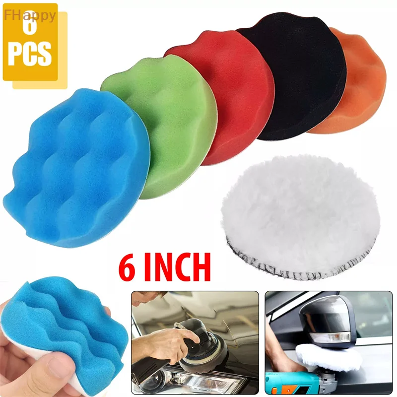 

6 Pack 6 Inch Compound Buffing Polishing Pads Cutting Sponge Pads Kit For Car Polisher Self-Adhesive Sponge Waxing
