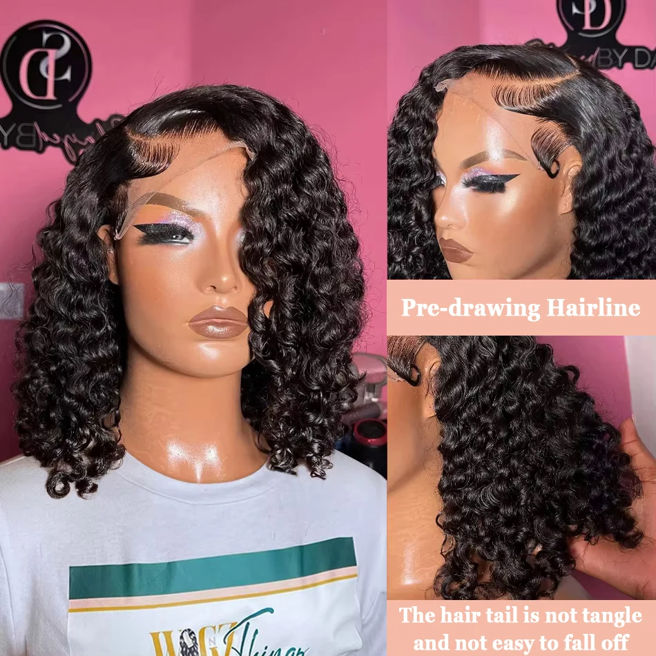 Umi 13x4 HD deep wave short Bob Wig Transparent Lace Frontal wigs Brazilians Remy 230% Density real 100% Human Hair 8-16 Inches
