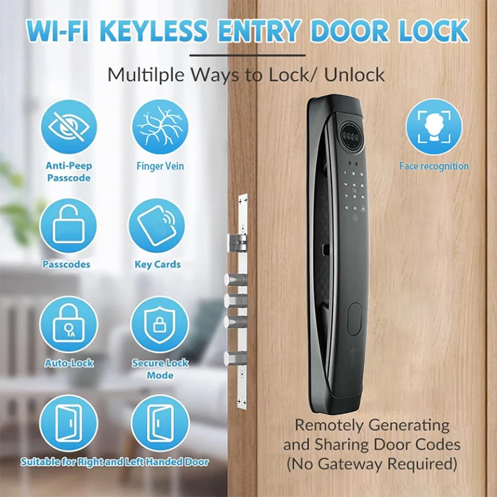 Digital Smart Door Lock Intercom Intelligent Doorlock with Camera Real-time Monitoring Doorlocks Fingerprint Password App Unlock