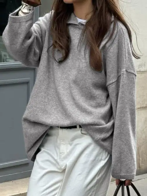 

Casual and Minimalist Long Sleeved Hooded Sweater, Solid Color and Fashionable British Loose Sweater for Autumn and Winter