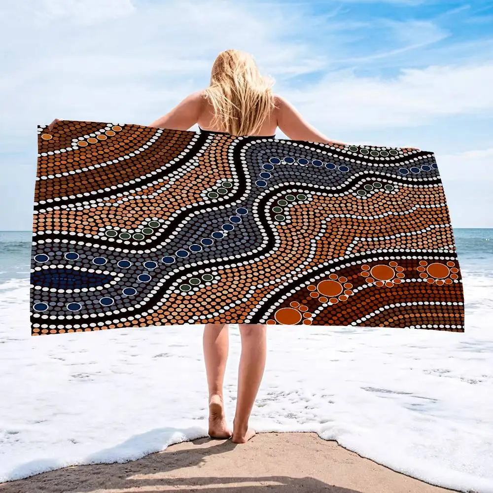 Australian Aboriginal Art Anime Beach Swimming Towel Soft Absorbent Washcloth Children's Gifts for Kids Travel Camping Gym