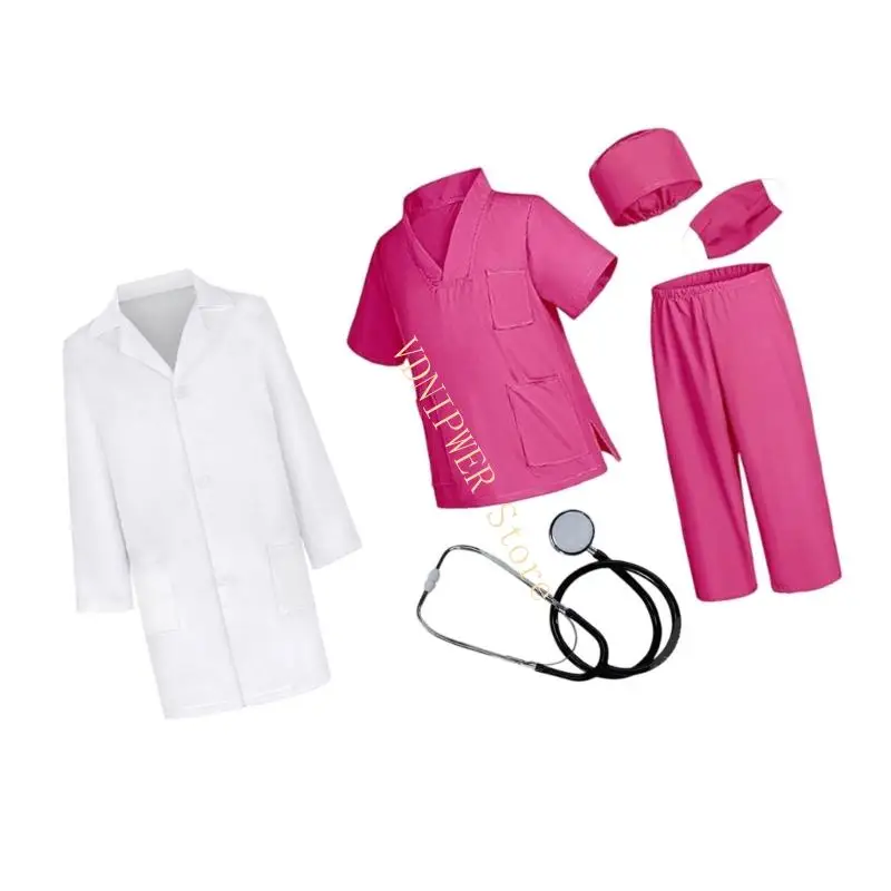 Kids Doctor Dress Up Costume 6 Piece Set Soft Cotton Pretend Play Outfit D08E