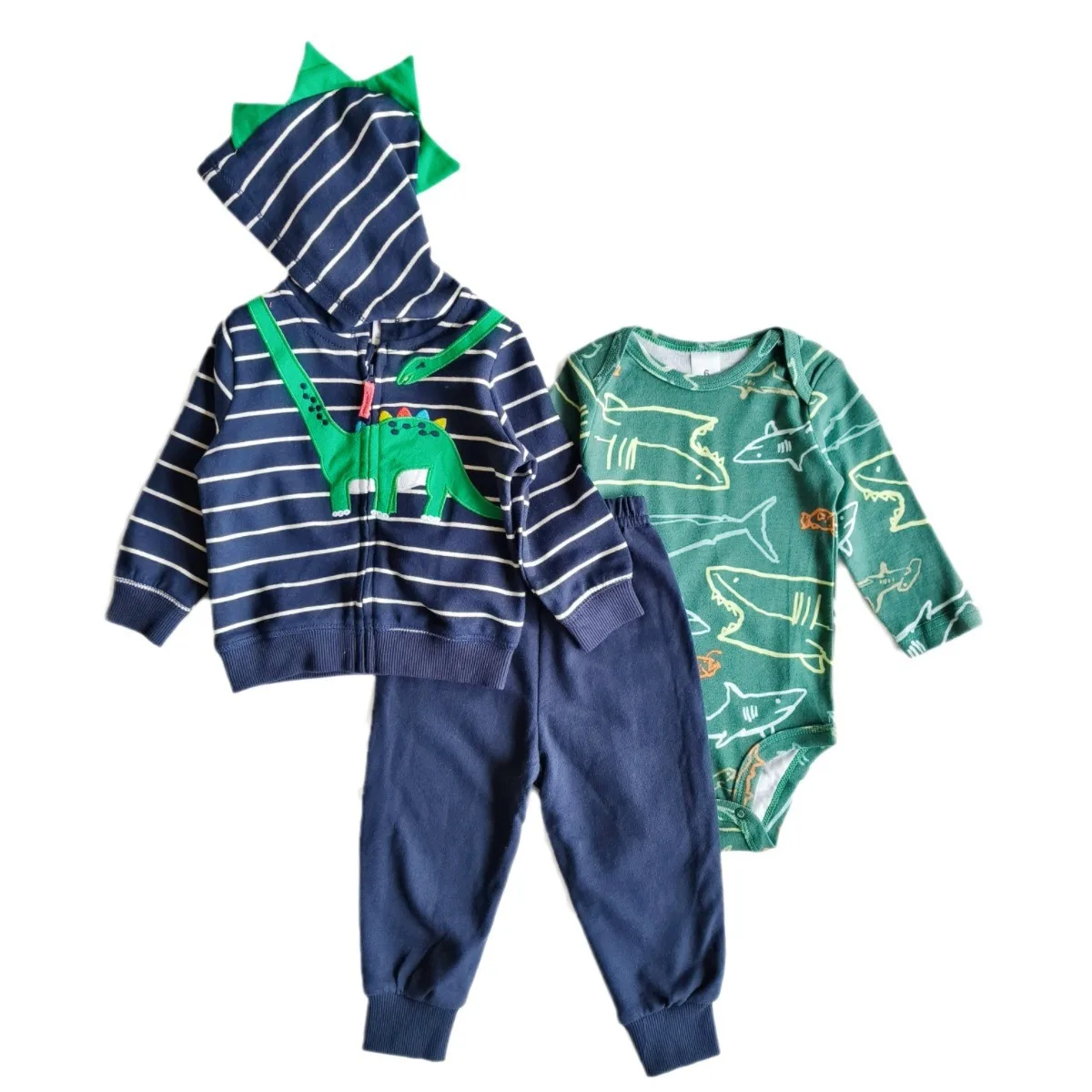 2024 Spring/Autumn Infant kids baby boys girls Cartoon 3-Piece Set: 3D Dinosaur Rabbit Suit Jacket + Long Pants + Hoodie