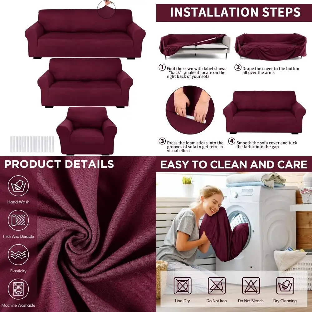 

Stretch Sofa Slipcover Set - Couch and Loveseat Covers, Form Fit, Wrinkle-Free, Furniture Protection for Armchair